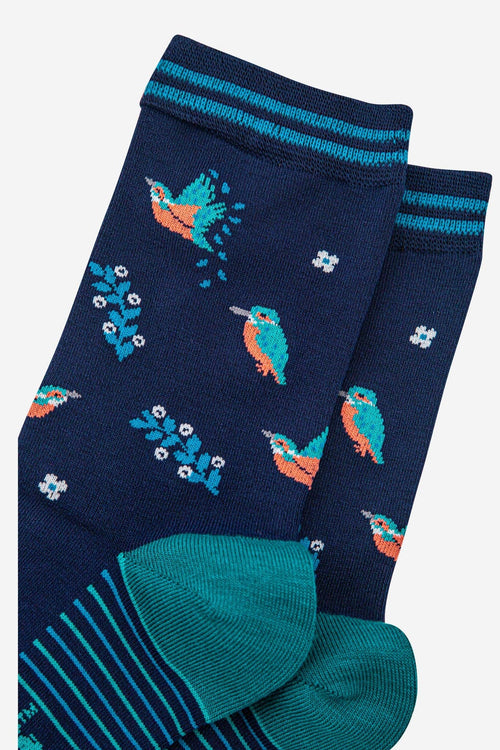 Kingfisher Floral Bamboo Socks in Navy Blue: UK 3-7 | EU 36-40 | US 5-9