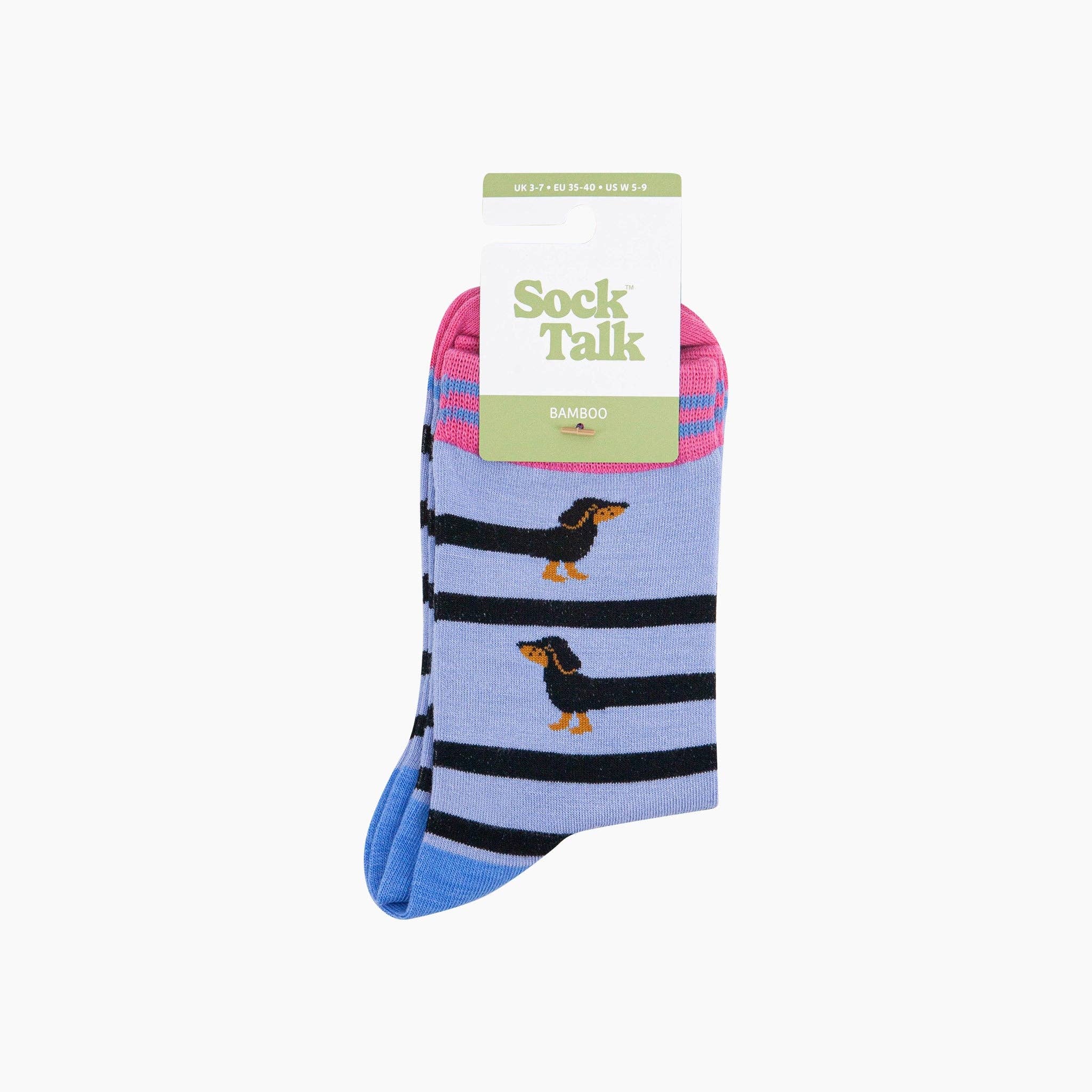 Winding Sausage Dog Bamboo Socks in Blue: UK 3-7 | EU 36-40 | US 5-9