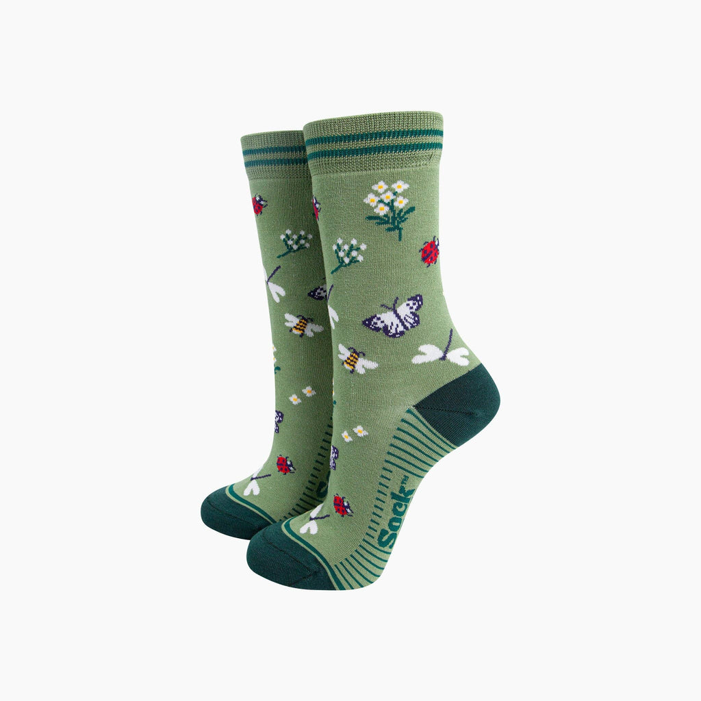 Garden Ladybird & Butterfly Bamboo Socks in Green: UK 3-7 | EU 36-40 | US 5-9