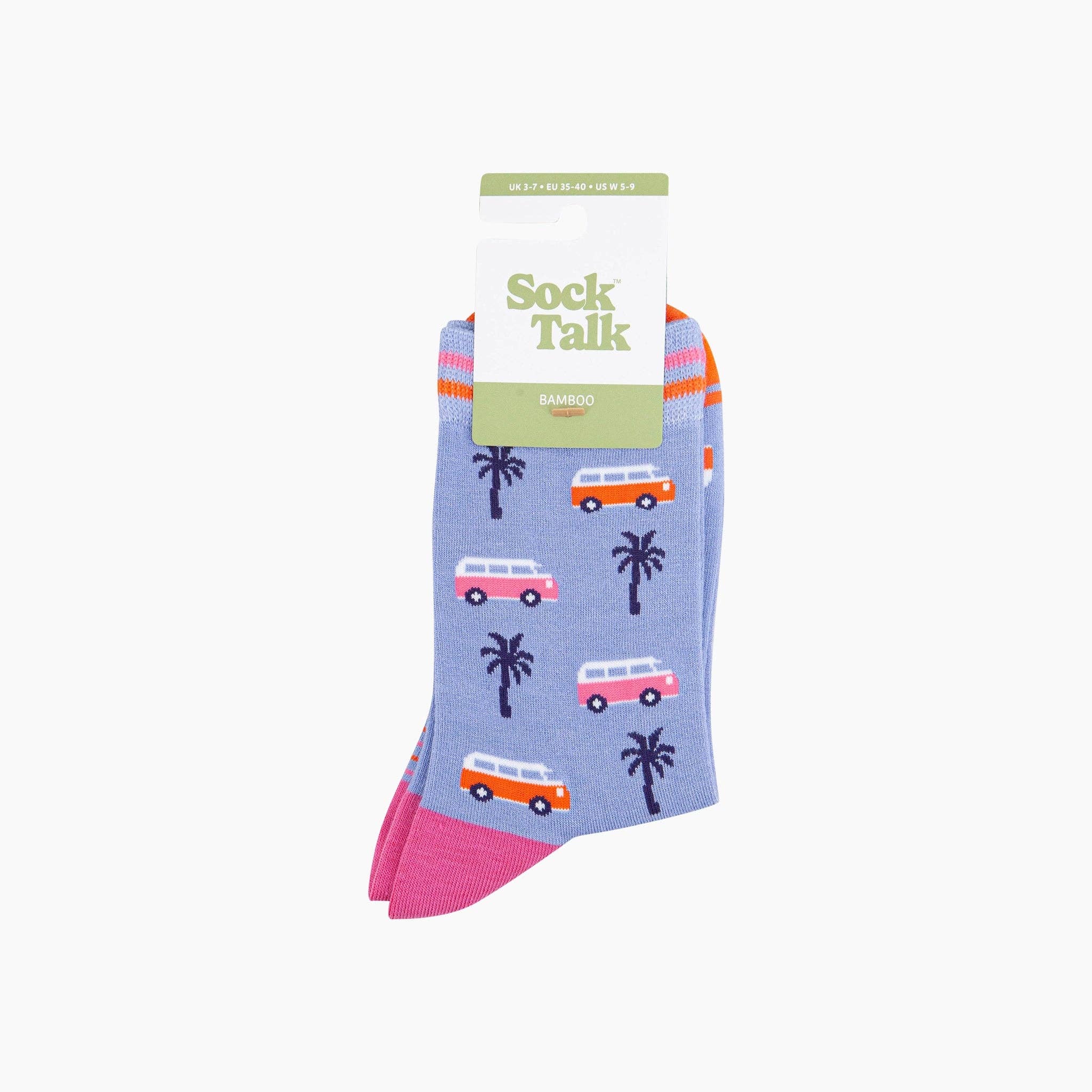 Campervans Palm Trees Bamboo Socks in Blue: UK 3-7 | EU 36-40 | US 5-9