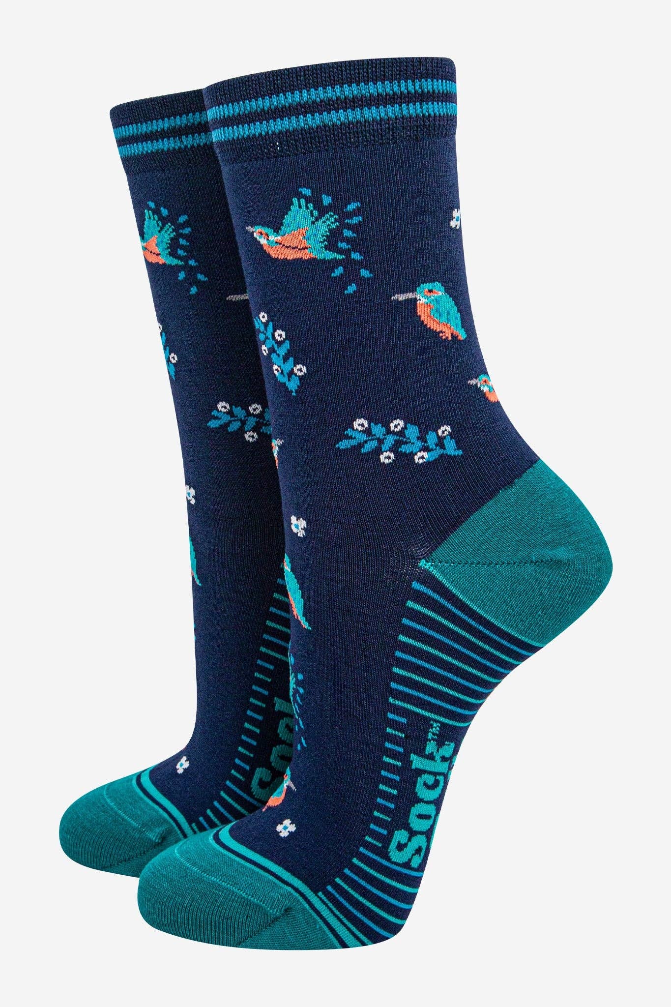 Kingfisher Floral Bamboo Socks in Navy Blue: UK 3-7 | EU 36-40 | US 5-9