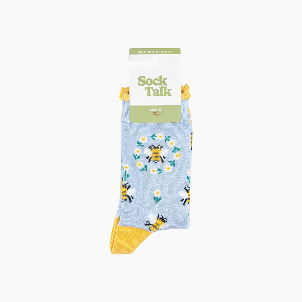 Bee Wreath Fluffy Bamboo Socks in Blue: UK 3-7 | EU 36-40 | US 5-9