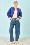 Yumi Blue Floral Embroidery Cotton Jacket: Blue / 10