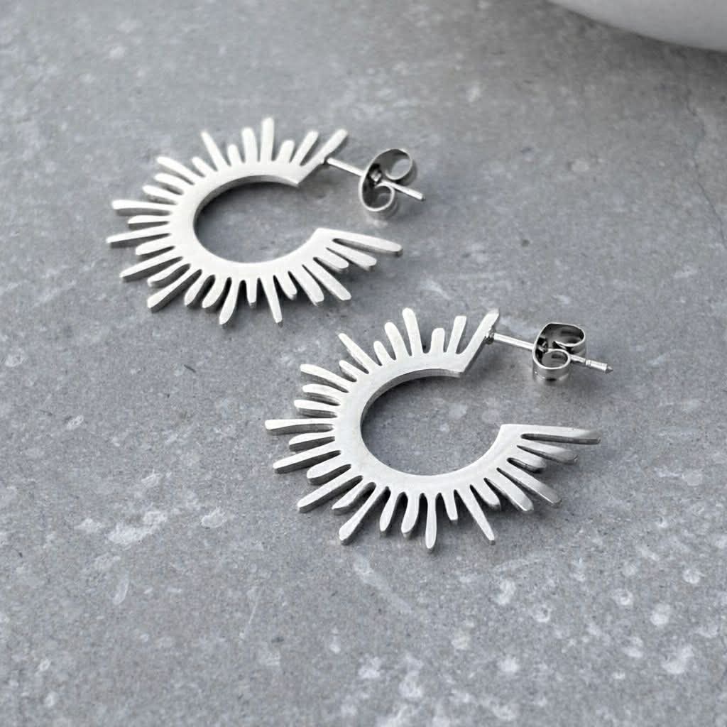 Tarnish Resistant Sunburst Stud Earrings: Gold
