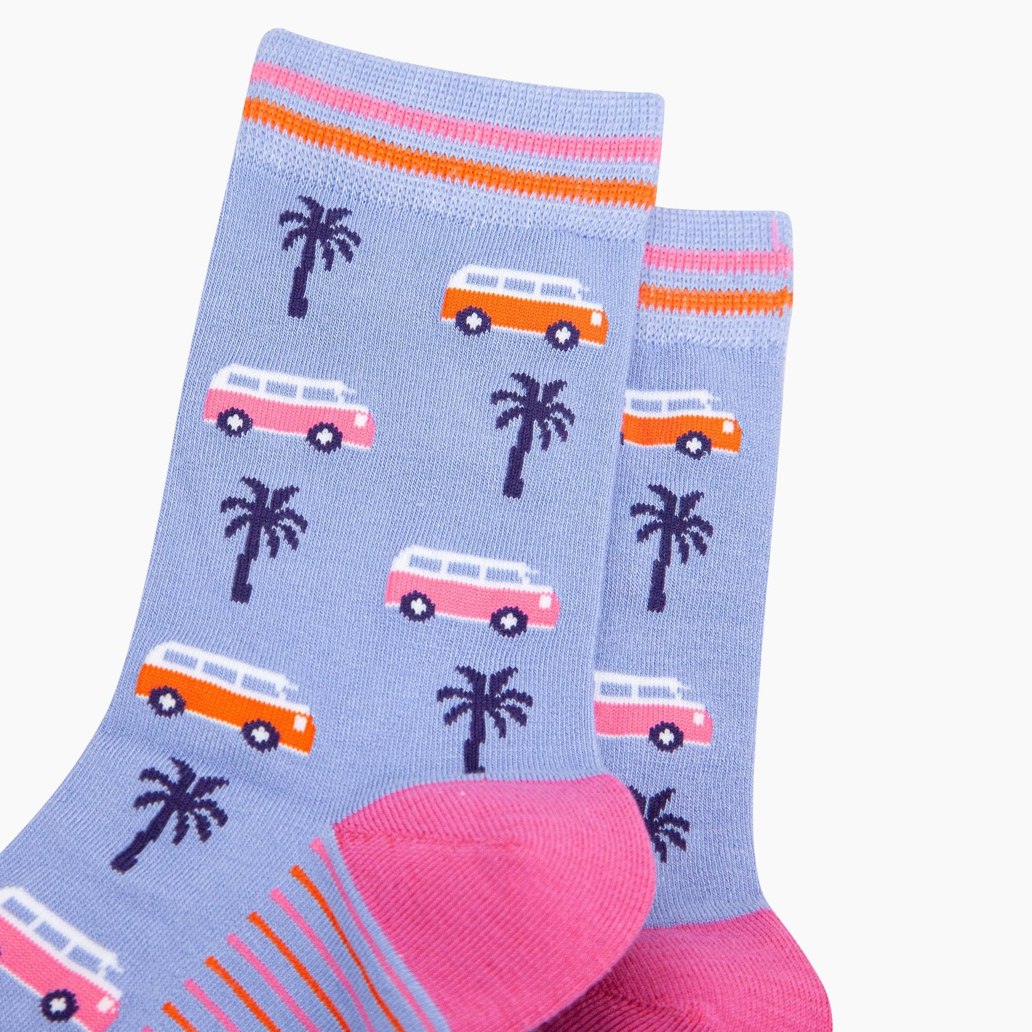 Campervans Palm Trees Bamboo Socks in Blue: UK 3-7 | EU 36-40 | US 5-9