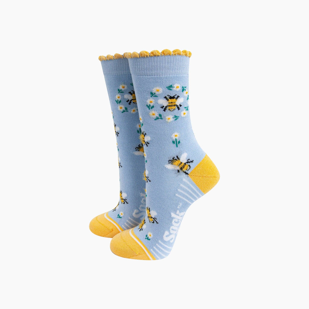 Bee Wreath Fluffy Bamboo Socks in Blue: UK 3-7 | EU 36-40 | US 5-9