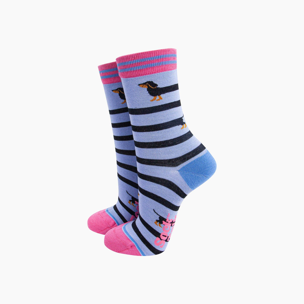 Winding Sausage Dog Bamboo Socks in Blue: UK 3-7 | EU 36-40 | US 5-9
