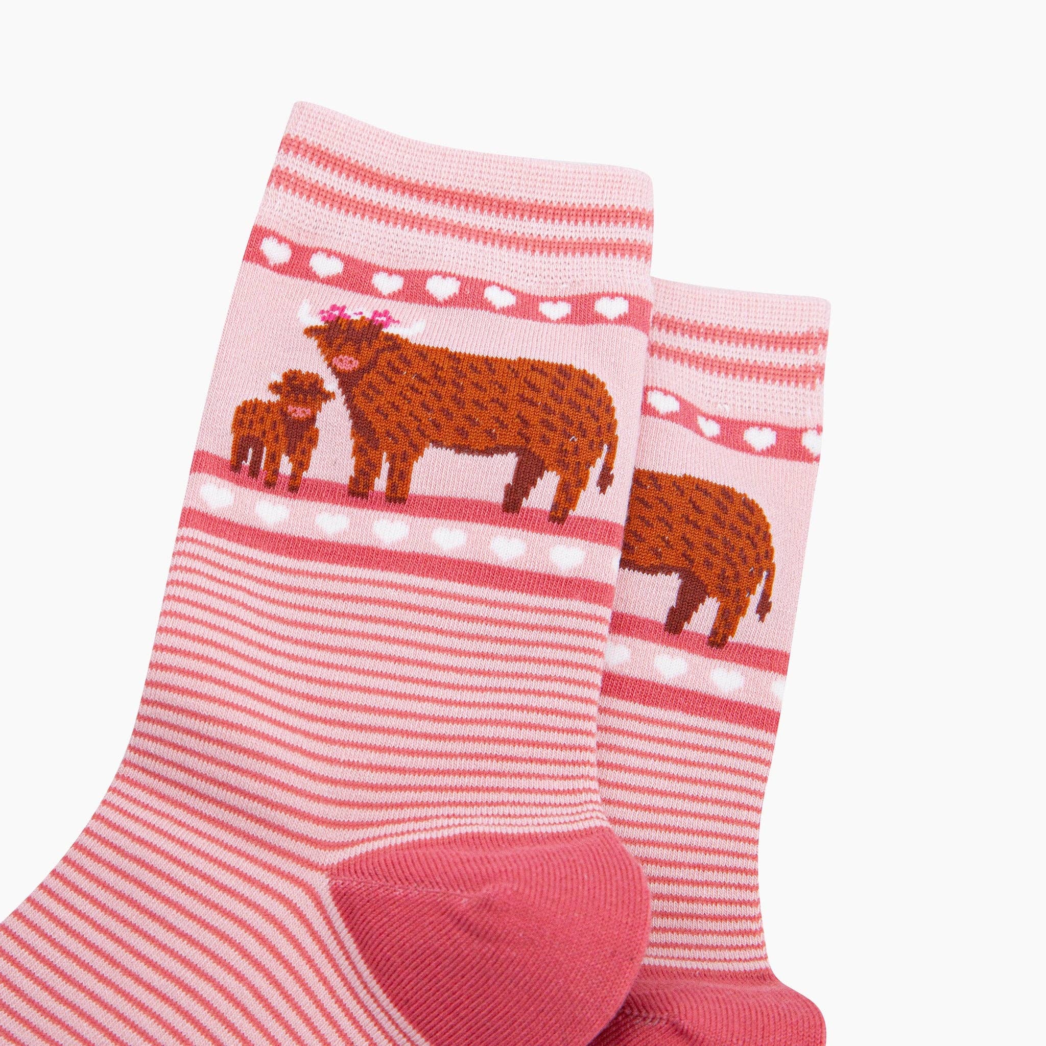 Highland Cow Calf Striped Bamboo Socks in Pink: UK 3-7 | EU 36-40 | US 5-9