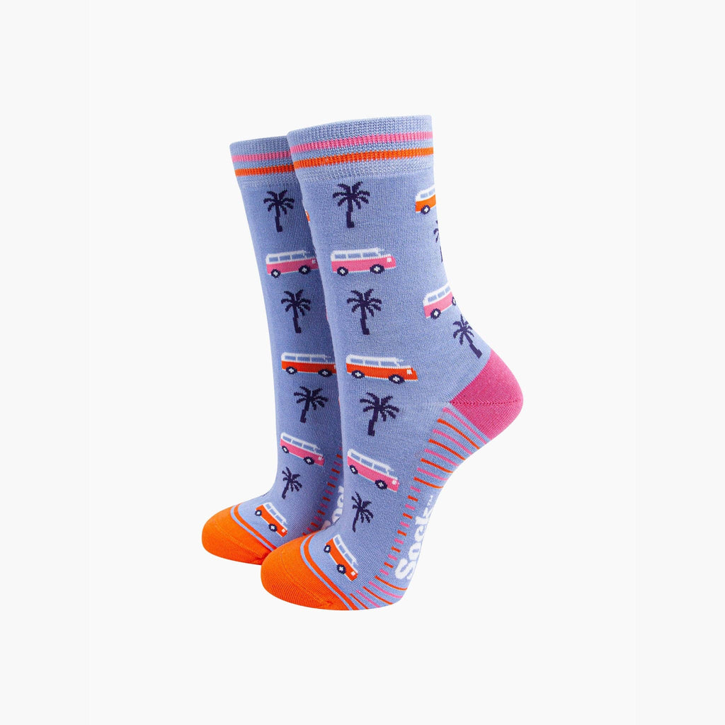 Campervans Palm Trees Bamboo Socks in Blue: UK 3-7 | EU 36-40 | US 5-9