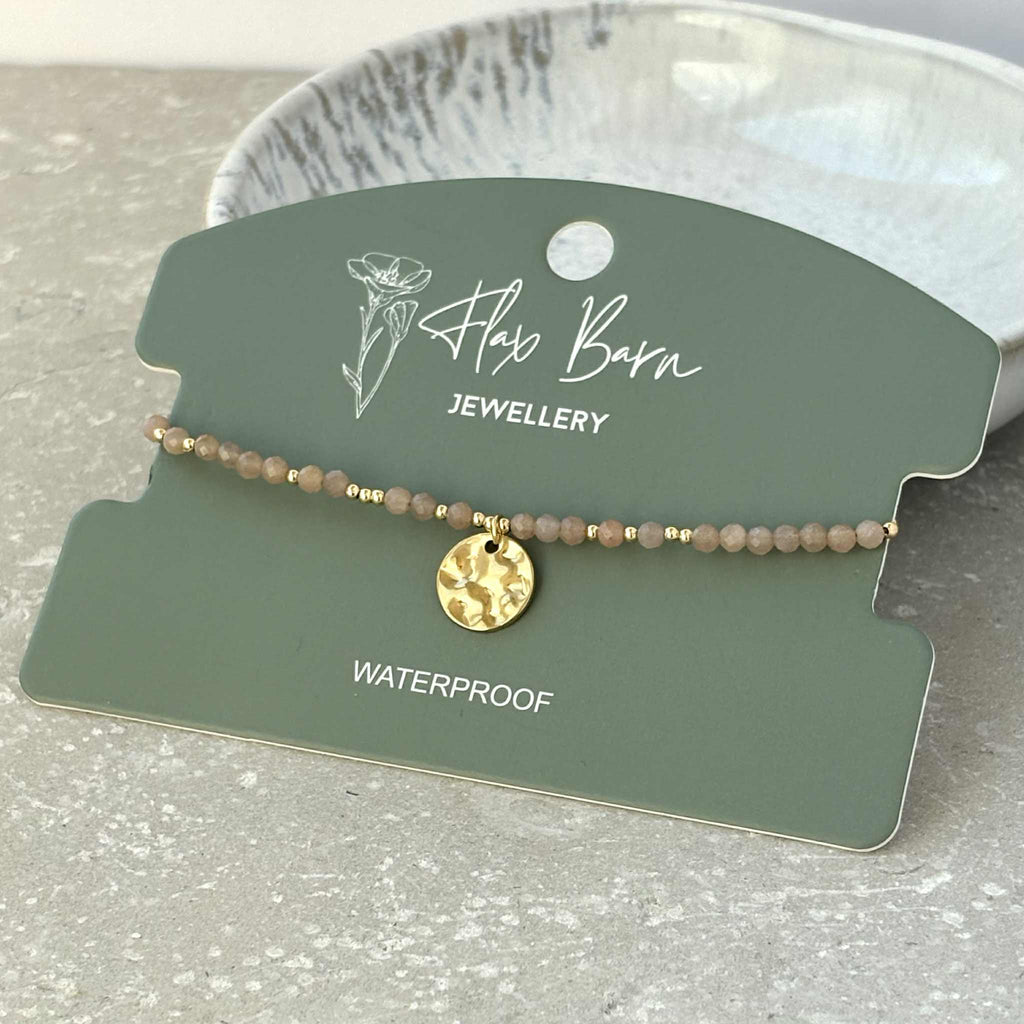 Tarnish Resistant Beaded Bracelet With Hammered Disk: Multicolor