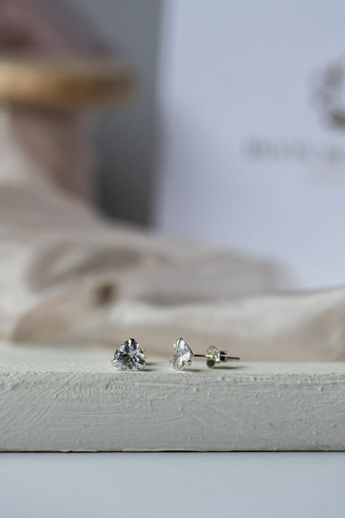 Amour Heart CZ Sterling Silver Stud Earrings