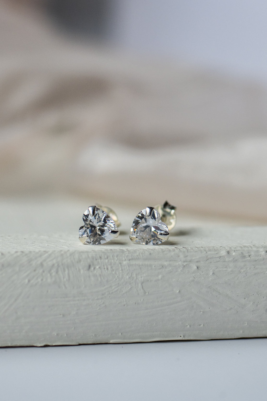 Amour Heart CZ Sterling Silver Stud Earrings
