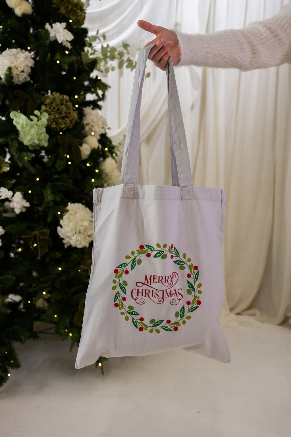 Christmas Wreath Tote Bag - Light Grey