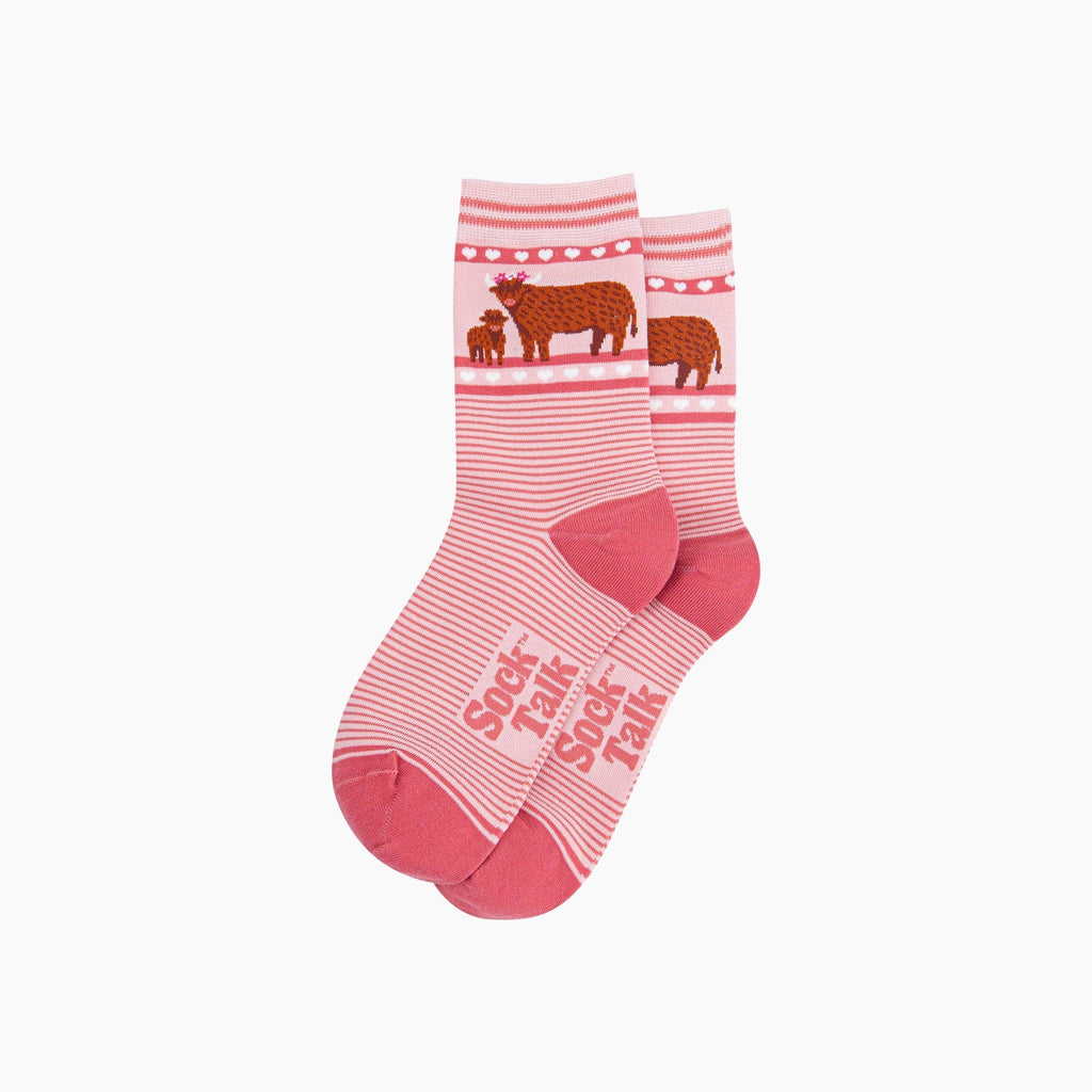Highland Cow Calf Striped Bamboo Socks in Pink: UK 3-7 | EU 36-40 | US 5-9