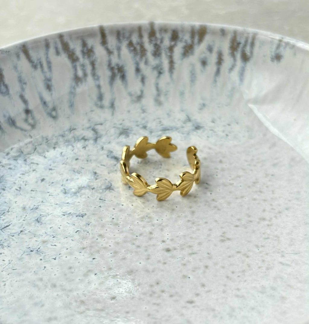 Tarnish Resistant Leaf Open Ring: Gold