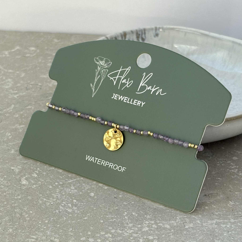 Tarnish Resistant Beaded Bracelet With Hammered Disk: Multicolor