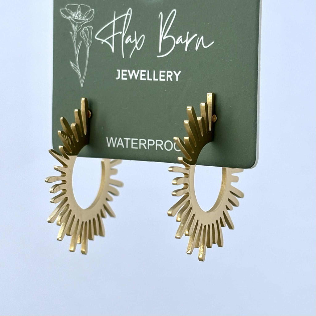 Tarnish Resistant Sunburst Stud Earrings: Gold