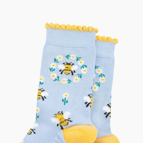 Bee Wreath Fluffy Bamboo Socks in Blue: UK 3-7 | EU 36-40 | US 5-9