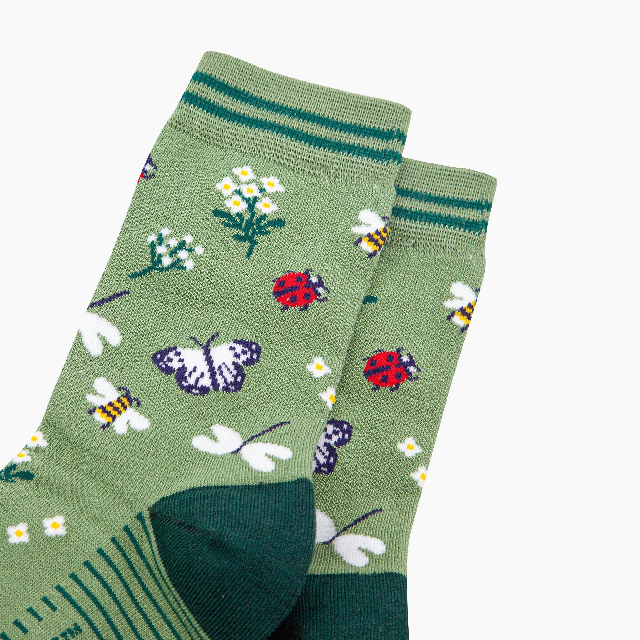 Garden Ladybird & Butterfly Bamboo Socks in Green: UK 3-7 | EU 36-40 | US 5-9